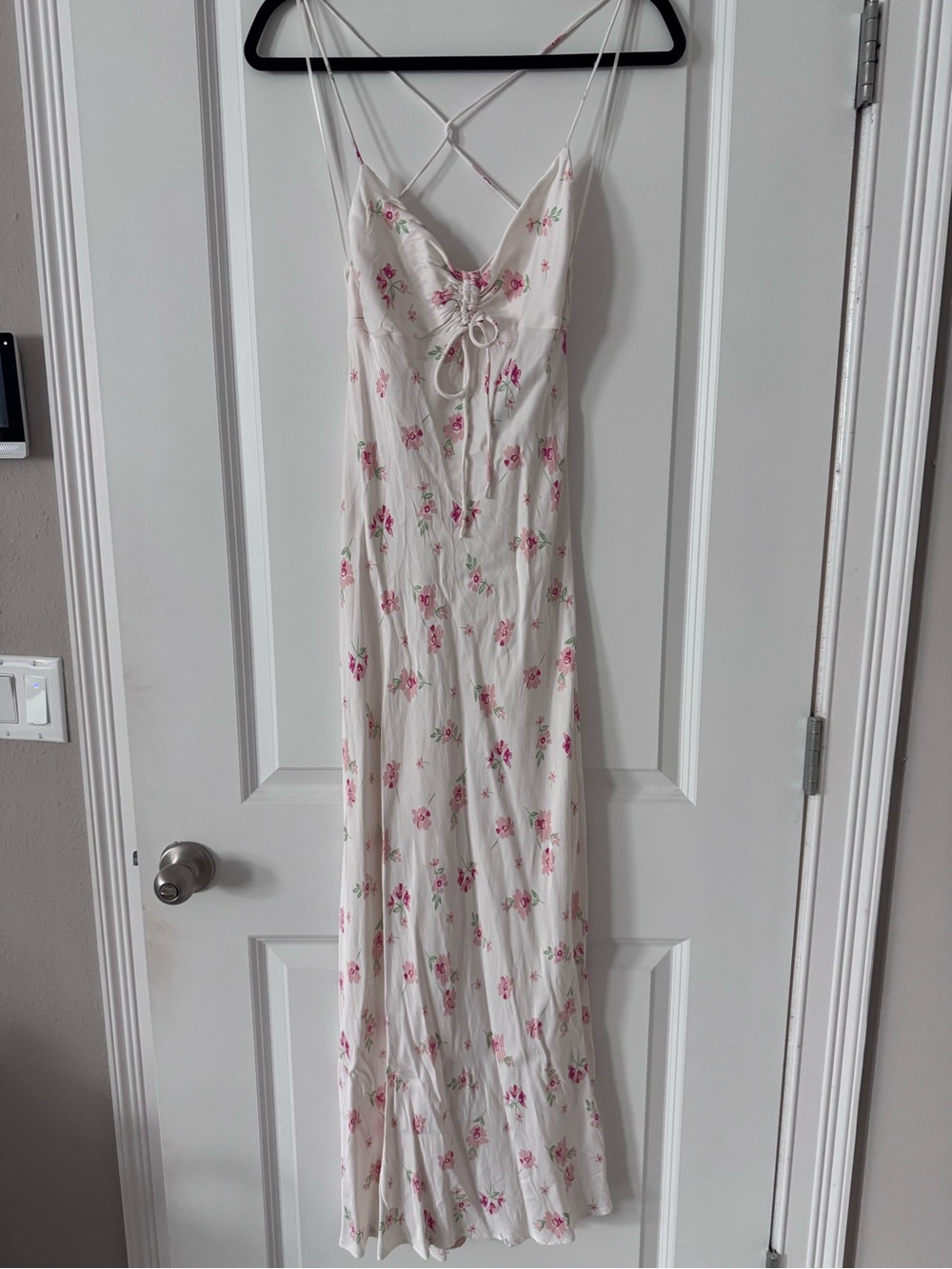 Zara White Maxi Slip Dress with Pink Rose Print